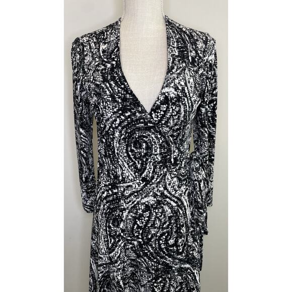 Ralph Lauren Sz 4 Full Wrap Easy Care Dress Black White Abstract Print Business - Picture 2 of 11